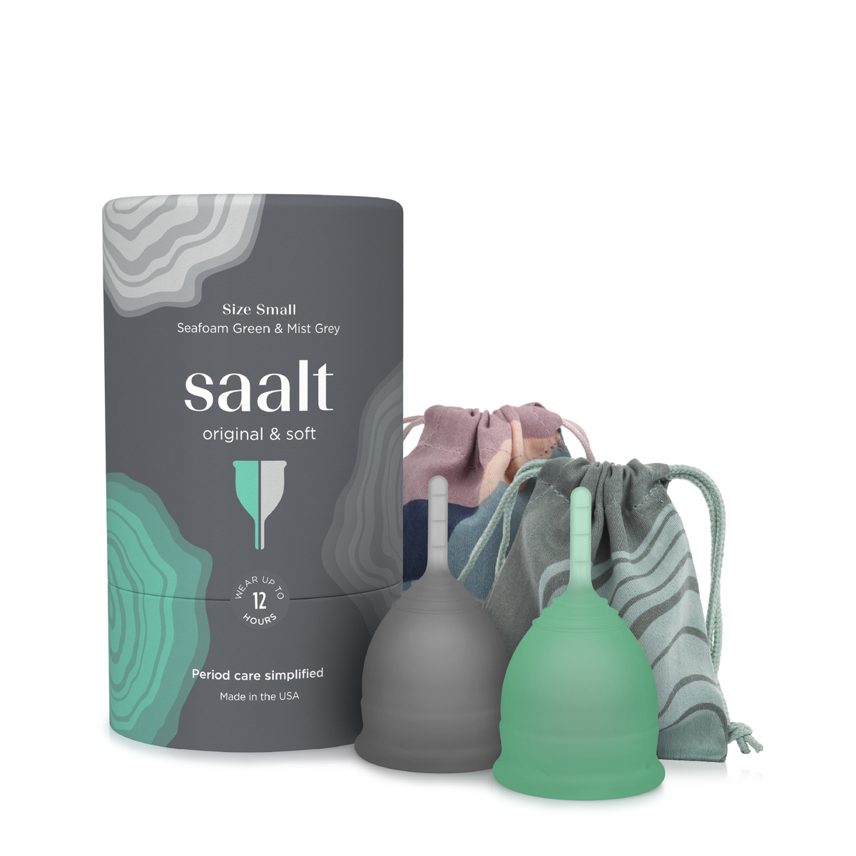 Saalt Menstrual Cup Twin Pack - Small Seafoam Green & Mist Grey