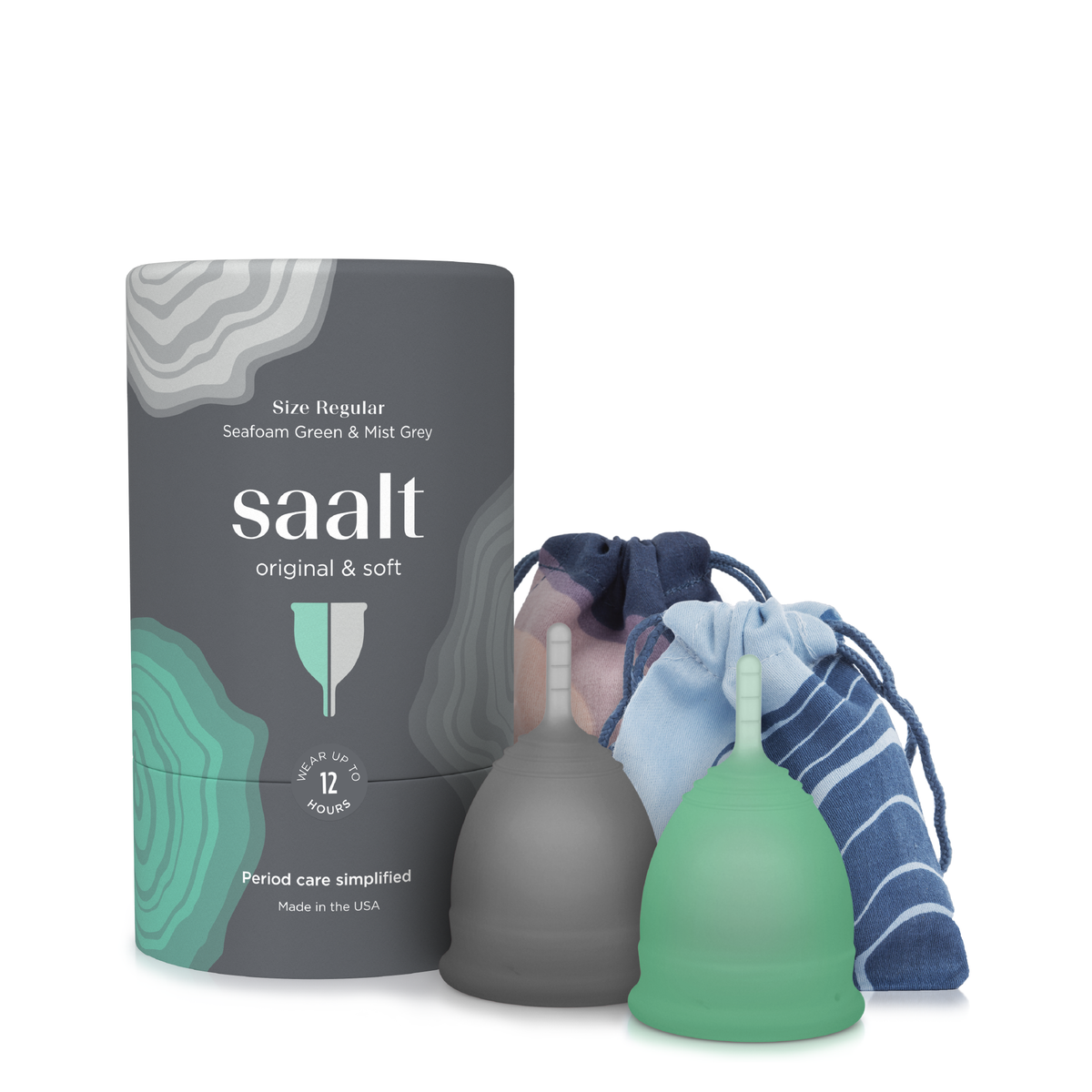 Saalt Menstrual Cup Twin Pack - Regular Seafoam Green & Mist Grey