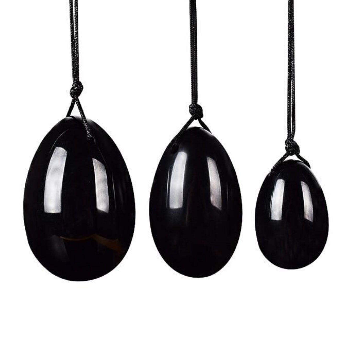 Precious Gems Yoni Egg Set - Black Obsidian Drilled (Set of 3)
