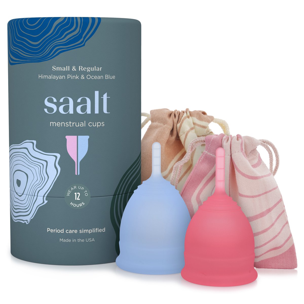 Saalt Menstrual Cup Duo Pack Original - Small Himalayan Pink & Regular Ocean Blue