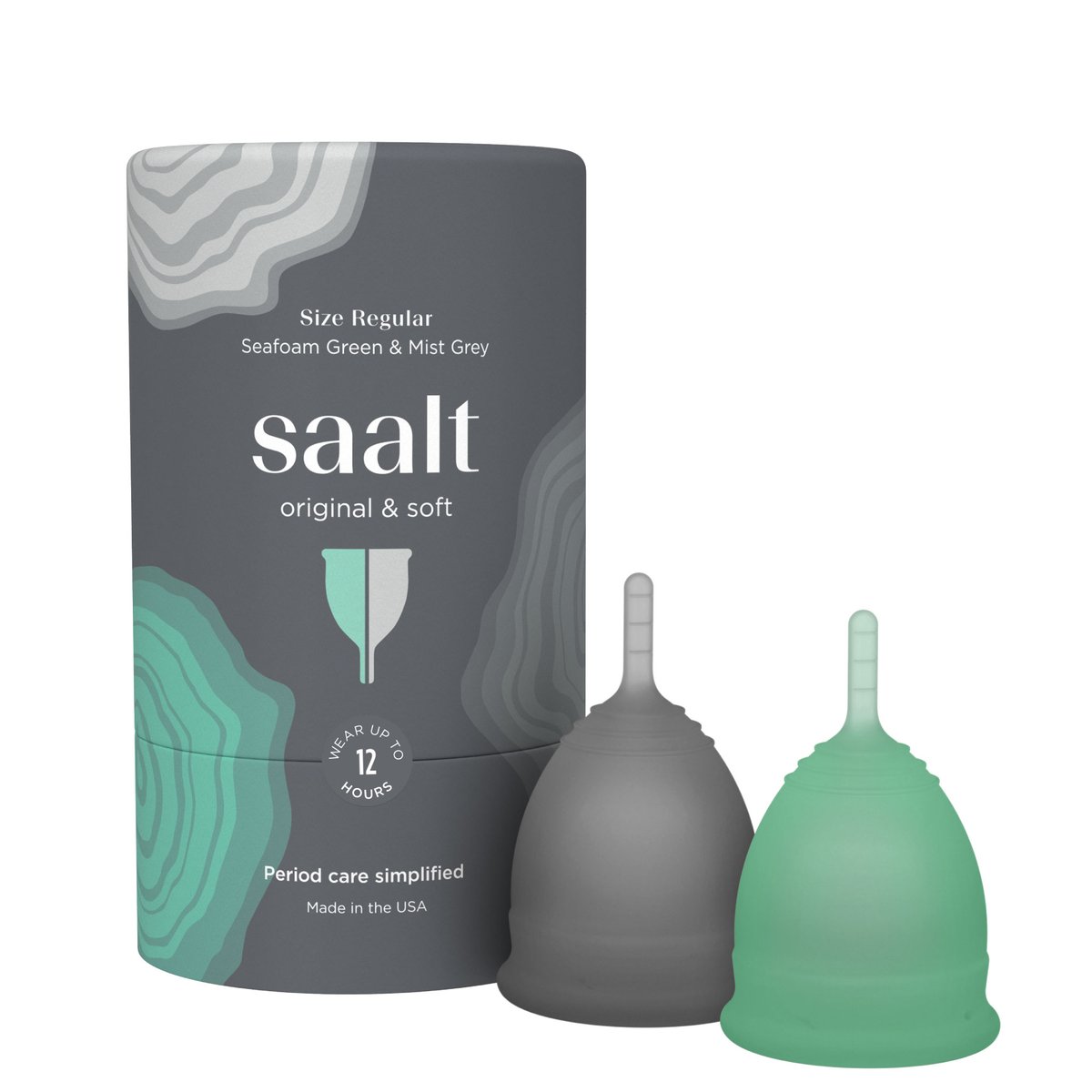 Saalt Menstrual Cup Twin Pack - Regular Seafoam Green & Mist Grey