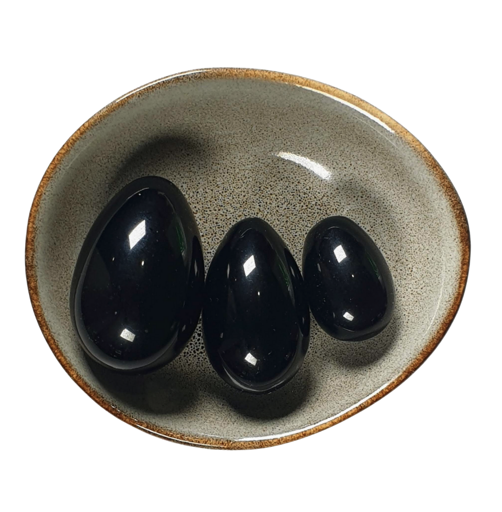 Precious Gems Yoni Egg Set - Black Obsidian Undrilled (Set of 3)