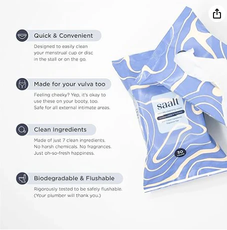 Saalt Intimate Cleansing Wipes (30 wipes)