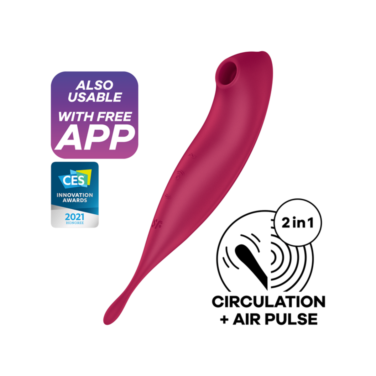 Satisfyer Twirling Pro+ Hybrid Clitoral Air Pulse Stimulator & Tip Vibrator (App Controlled) - Dark Red