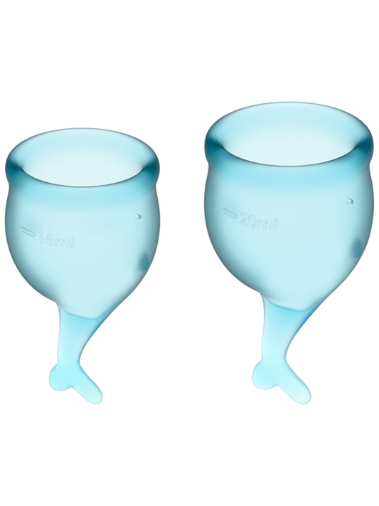 Satisfyer Menstrual Cup with Mermaid Stem - Light Blue (2 Pack)