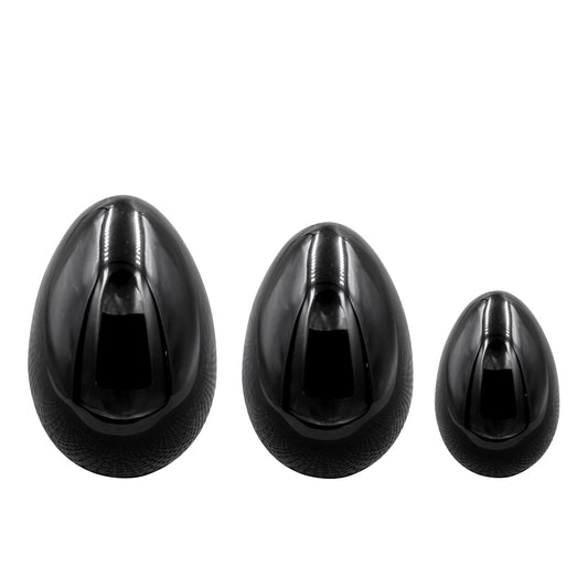 Precious Gems Yoni Egg Set - Black Obsidian Undrilled (Set of 3)
