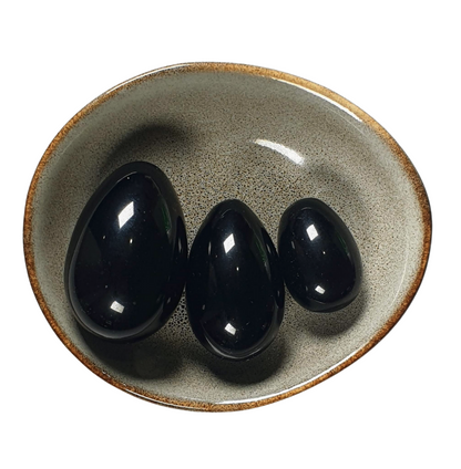 Precious Gems Yoni Egg Set - Black Obsidian Undrilled (Set of 3)