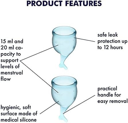 Satisfyer Menstrual Cup with Mermaid Stem - Light Blue (2 Pack)
