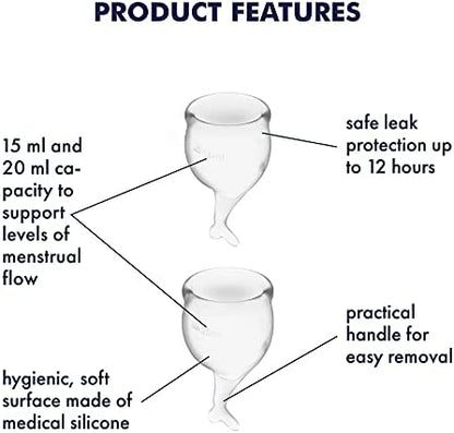 Satisfyer Menstrual Cup with Mermaid Stem - Clear (2 Pack)