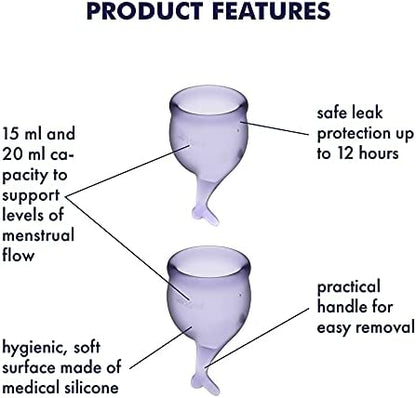 Satisfyer Menstrual Cup with Mermaid Stem - Lilac Purple (2 Pack)