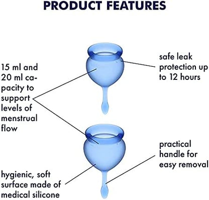 Satisfyer Menstrual Cup with Tab Stem - Dark Blue (2 Pack)