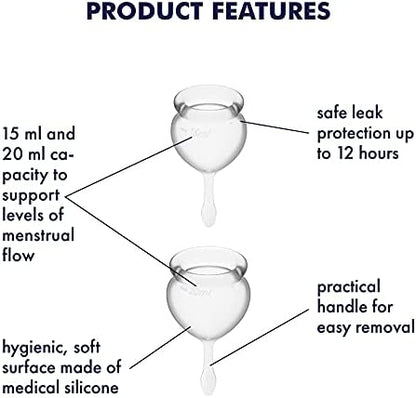 Satisfyer Menstrual Cup with Tab Stem - Clear (2 Pack)