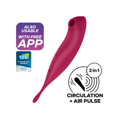 Satisfyer Twirling Pro+ Hybrid Clitoral Air Pulse Stimulator & Tip Vibrator (App Controlled) - Dark Red