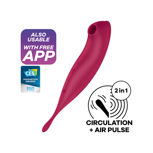 Satisfyer Twirling Pro+ Hybrid Clitoral Air Pulse Stimulator & Tip Vibrator (App Controlled) - Dark Red